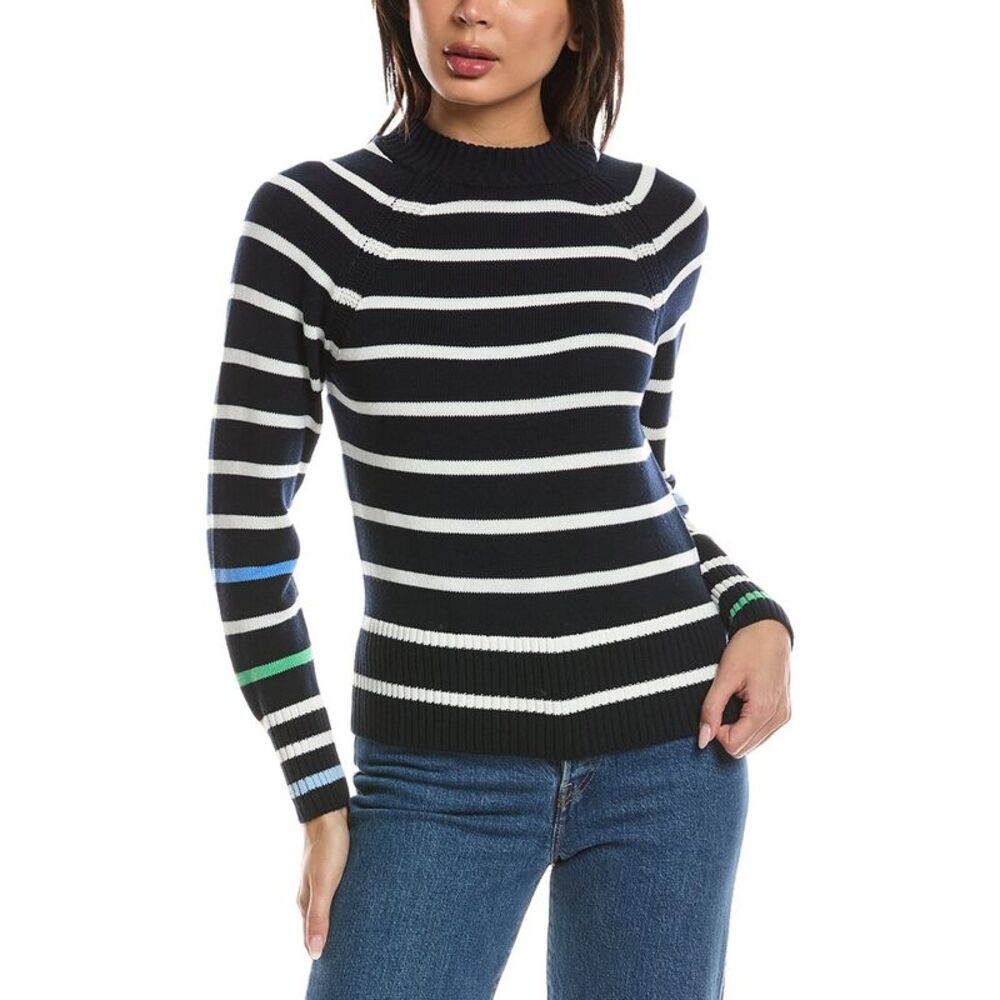 Wispr Womens  Liberty Stripe Crewneck Sweater, Navy